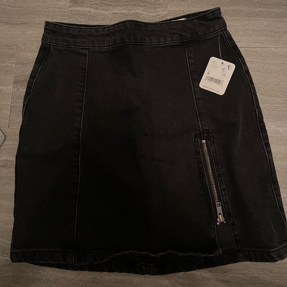 Free People black denim skirt side zipper